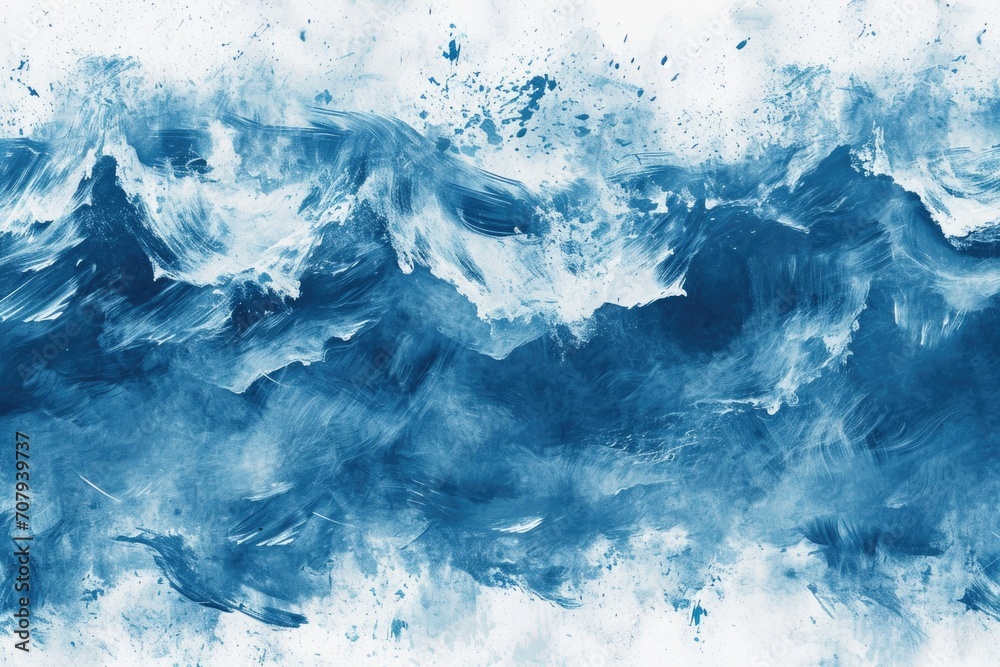 Poster a beautiful painting depicting a wave in shades of blue and white. perfect for adding a touch of ser