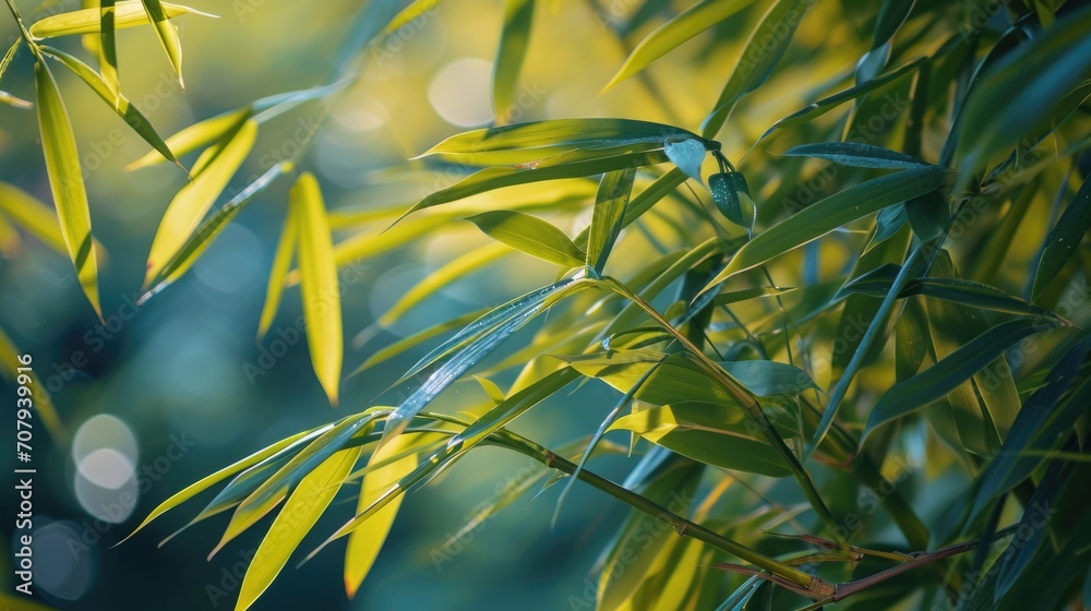 Poster a close-up view of vibrant green leaves on a plant. this image captures the natural beauty of foliag
