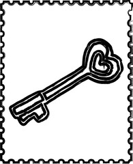 Stamp with key doodle valentine's day.