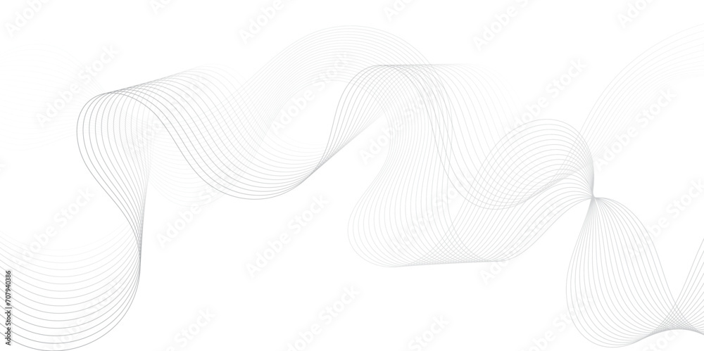 Aufkleber Abstract grey, white smooth element swoosh speed wave modern stream background. Wave with lines created using blend tool. Abstract frequency sound wave lines and twisted curve lines background.