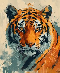 Illustration of a cat or tiger colorful, empowering and introspective aesthetic