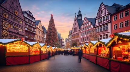 Frankfurt am Main, Hesse, Germany, 27.11.21. Christmas market in Old town square romerberg in...