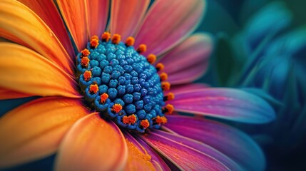 A captivating macro close-up, revealing the vibrant hues and intricate details of a mesmerizing flower