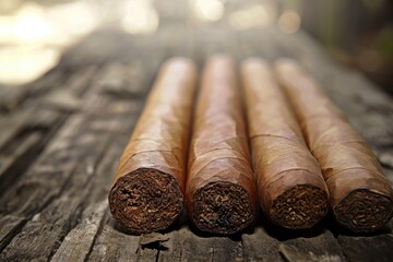 Luxury Tobacco: A Collection of Fine Cigars on an Old Wooden Table