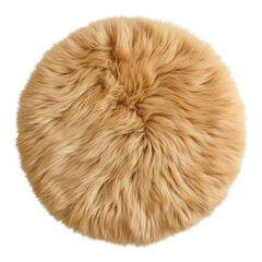 Plush beige round carpet with a detailed soft texture top view on transparent background