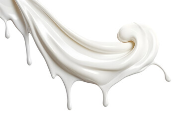 White milk or cream wave splash with splatters and drops isolated on transparent background