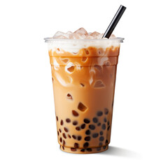 photography of a plastic cup of iced bubble tea isolated on a transparent background created with Generative Ai