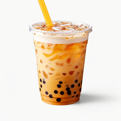 photography of a plastic cup of iced bubble tea isolated on a transparent background created with Generative Ai