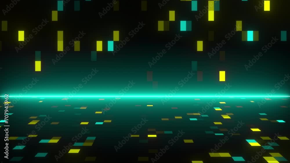 Aufkleber abstract technology background with blocks and neon line. computer generated 3d render