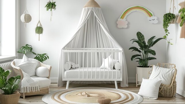 Baby Sleep Day , white baby room with rainbow