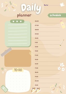 Daily school student planner, cute colors, cartoon elements, schedule, note, to do list