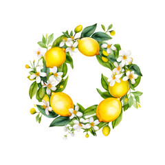 Water color clipart of fresh lemon wreath.