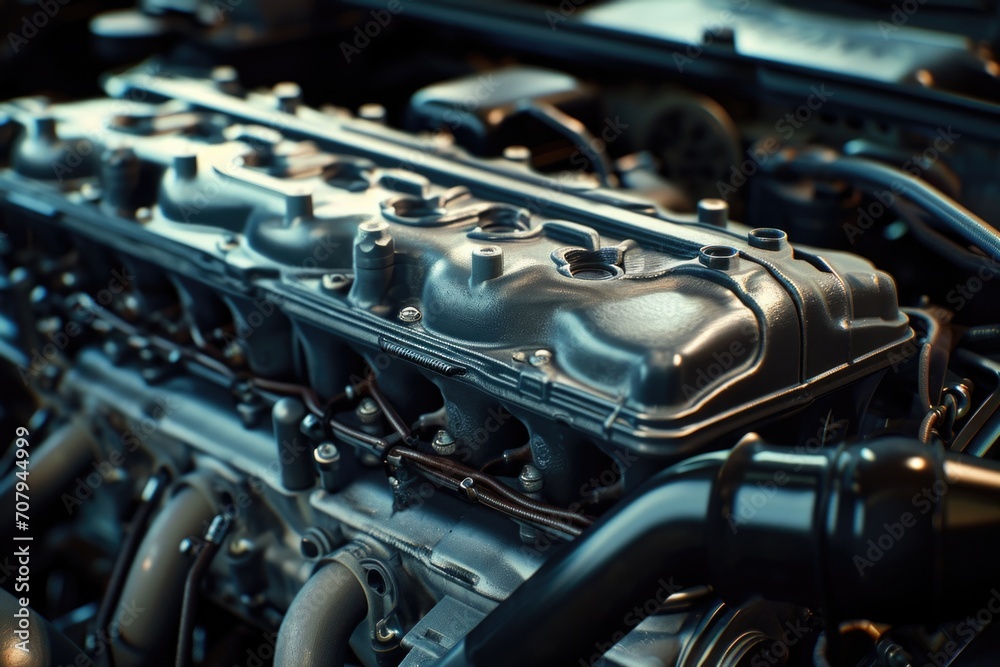 Leinwandbilder a detailed view of the engine in a car. this image can be used to showcase automotive technology and