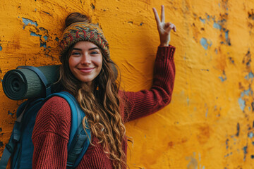 Junge Frau posiert auf gelbem Hintergrund