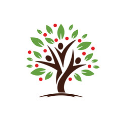 Tree people vector logo design template. Family tree logo concept.