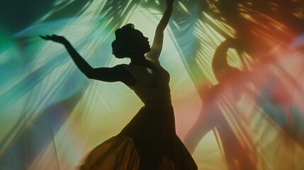 Silhouette of black woman dancing in a 1940s film - obrazy, fototapety, plakaty