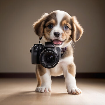 Joyful Puppy Photographer - Adorable Canine Capturing the World Through the Lens