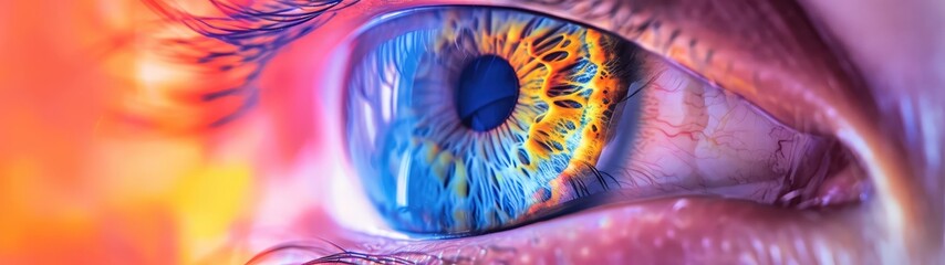 Close-up of the human eye. The concept of cybersecurity. Industrial espionage. Cybernetics....