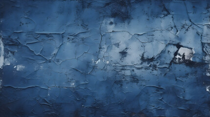 Dark navy blue texture background for design. Toned rough surface of concrete. A painted old building wall full of cracks. Close-up. Distressed, broken, crushed, collapsed, destruction