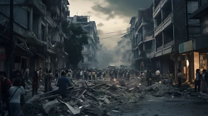 Foto op Aluminium People stand on the streets after earthquake © Trendy Graphics