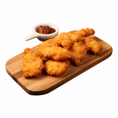 photography of chicken nugget on wooden board isolated on a transparent background created with Generative Ai