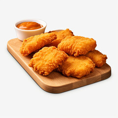 photography of chicken nugget on wooden board isolated on a transparent background created with Generative Ai