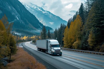 Highway fast moving cargo truck racing across interstate under summer sun capturing dynamic energy and speed of modern transportation and logistics