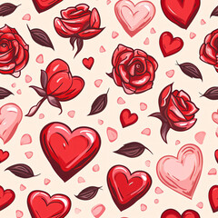 design seamless pattern with a valentine theme elements (Heart, Rose, etc)
