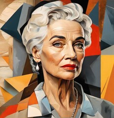 Ageless Beauty: Cubism Artistry with White-Haired Wisdom