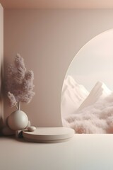 3D minimalist elegant nature tone scandinavian podium background 8k.