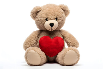 Teddy bear with a red heart on white background
