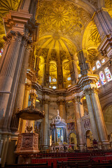 Fototapeta na wymiar Interior of the beautiful cathedral of Malaga.