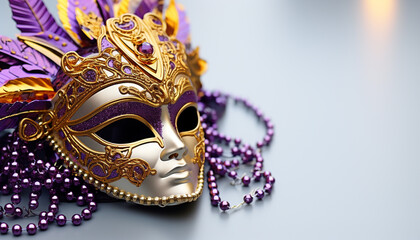 Shiny gold mask, costume, elegance, tradition, celebration generated by AI
