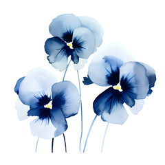 Watercolor navy blue flowers isolated on transparent background
