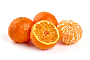 Ripe tangerines, isolated on a white background.