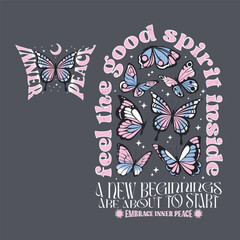 positive psychodelic design with cute butterfly