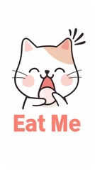 A joyful cute kitten licking a candy with its tongue. illustration style. white background