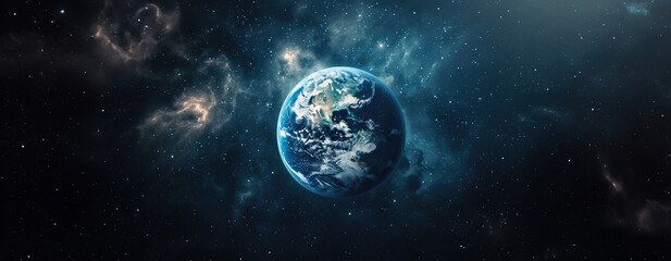 Planet Earth in outer space. Panoramic view of the Earth