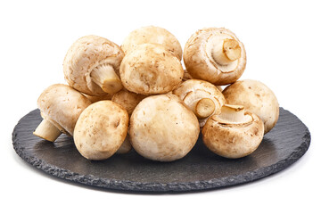 Champignons, close-up, isolated on white background.
