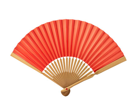 Paper folding fan traditional from china, chinese red fan on transparent background png