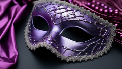 Purple mask hides mystery in Mardi Gras celebration generated by AI