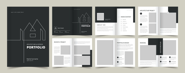 Architecture Portfolio Template, Portfolio Design for Architecture and Interior, A4 Size Brochure - obrazy, fototapety, plakaty