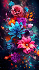 Fototapeta na wymiar Abstract neon flowers