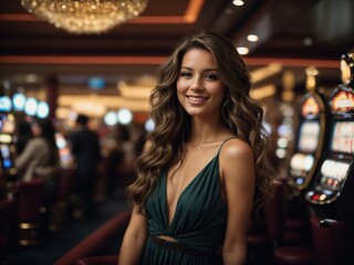 Happy smiling young woman at casino