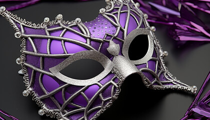 Purple mask, costume, elegance, theatrical performance, Italian culture generated by AI