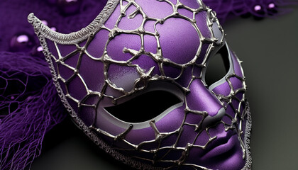 Purple feather mask adds elegance to costume generated by AI