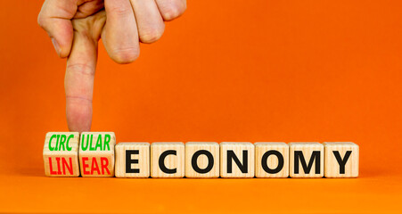 Circular or linear economy symbol. Concept words Circular economy or Linear economy on blocks....