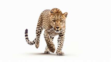 Leopard in front of a white background