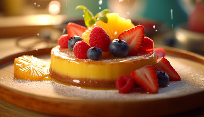 Freshness and sweetness on a plate, berry fruit and cream generated by AI