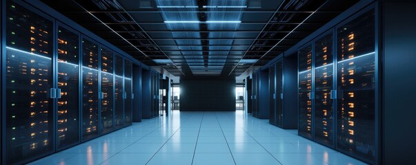 Server racks in server room data center. Server room interior in data center. - obrazy, fototapety, plakaty